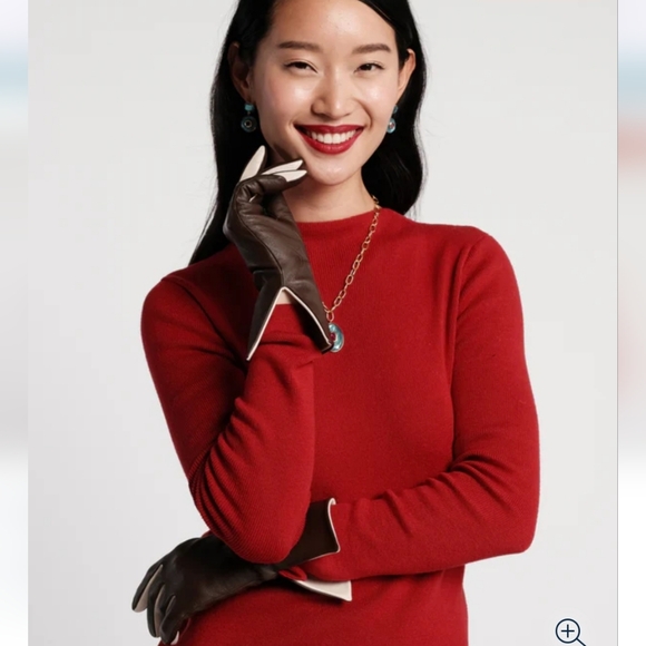 Frances Valentine NWT $128 Dark Chocolate Brown DEEP V LEATHER GLOVES Size Large - Picture 2 of 4